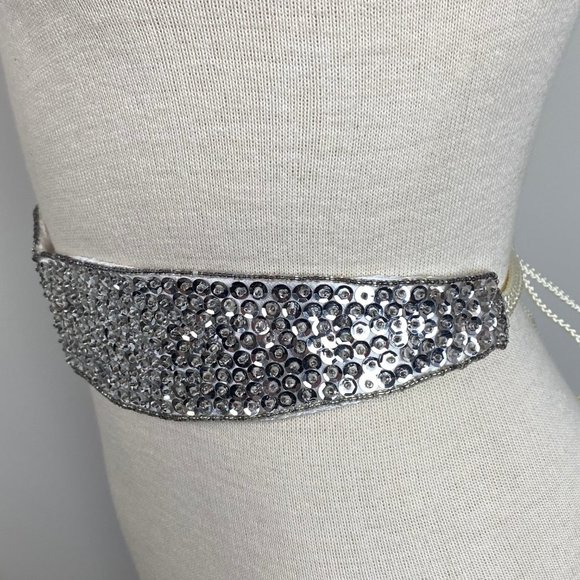 Vintage Giani Bernini Silver Sequin Tie Belt One Size 62" total length - Picture 5 of 10
